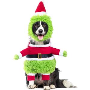 NACOCO Dog Christmas Furry Costume - Xmas Halloween Dog Cosplay Clothes with Cape Hat Monster Funny Cat Uniform Santa Outfits Party Favors Apparel Warm Winter (Green, L) (Large (Pack of 1)