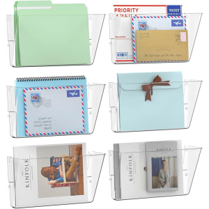 5 Pack Clear Single Pocket Wall File Holder Hanging Wall Organizer, Wall Mount Mails Magazines Organizer for Office and Home