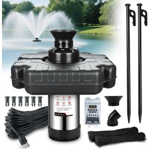 Goldlife Pond Fountain Aerator, F3 No Light, 1HP 750W 110V Stainless Steel Floating Fountain With 100 FT Power Cord, Black Octagon Aerating Fountain Pump for Small Large Ponds Lake Pool Bay Fish farm