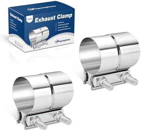 2.0 Inch Exhaust Clamp, Lap Joint Band Clamp 304 Stainless Steel for Pipes,Mufflers,Catalytic Converters - 2 Pack