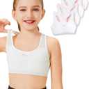 Girls Training Bra for 8-14 - First Wireless Seamless Sports Bra with Sewn-in Padding - Breathable Cotton Racerback - 4-Pack (10-12 Years, White+white+pink+pink)