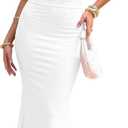 BORIFLORS Women's Ruched Bodycon Maxi Dress Mesh Sleeveless Square Neck Formal Beach Wedding Guest Cocktail Long Dresses, X-Small, White