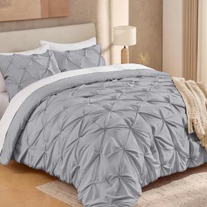 Andency Silver Gray Queen Comforter Set (90x90Inch), 3 Pieces Western Modern Pinch Pleat Bedding Comforters &Sets, All Season Soft Lightweight Down Alternative Bed Set for Boys Men Adults