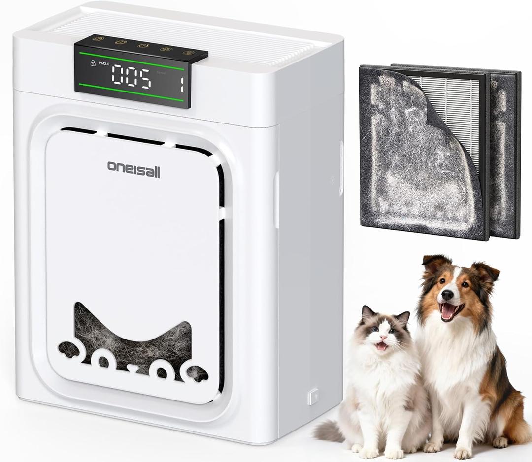 oneisall Air Purifiers for Home Pets with Double-Sided Washable HEPA Filters, Large Rooms Up to 2200Ft, Air Purifier for Dander, Odors, Allergens, Pet Fluff Hairs,Pollutants, Smoke, and Dust, PP02
