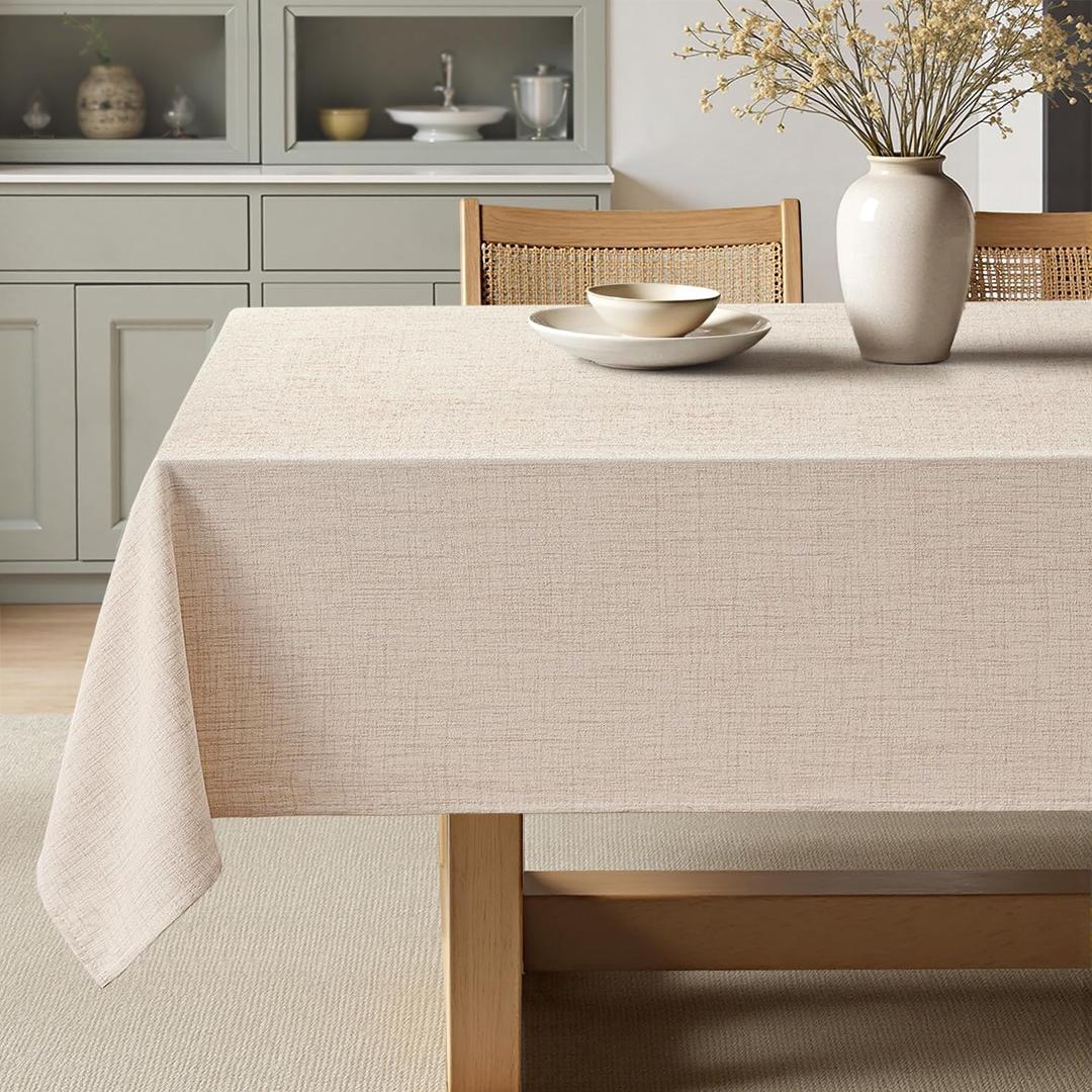MIULEE Ivory Linen Polyester Tablecloth 60x104 Inch Spring Rectangle Table Cloth Waterproof,Stain Resistant for Dining Party Wedding