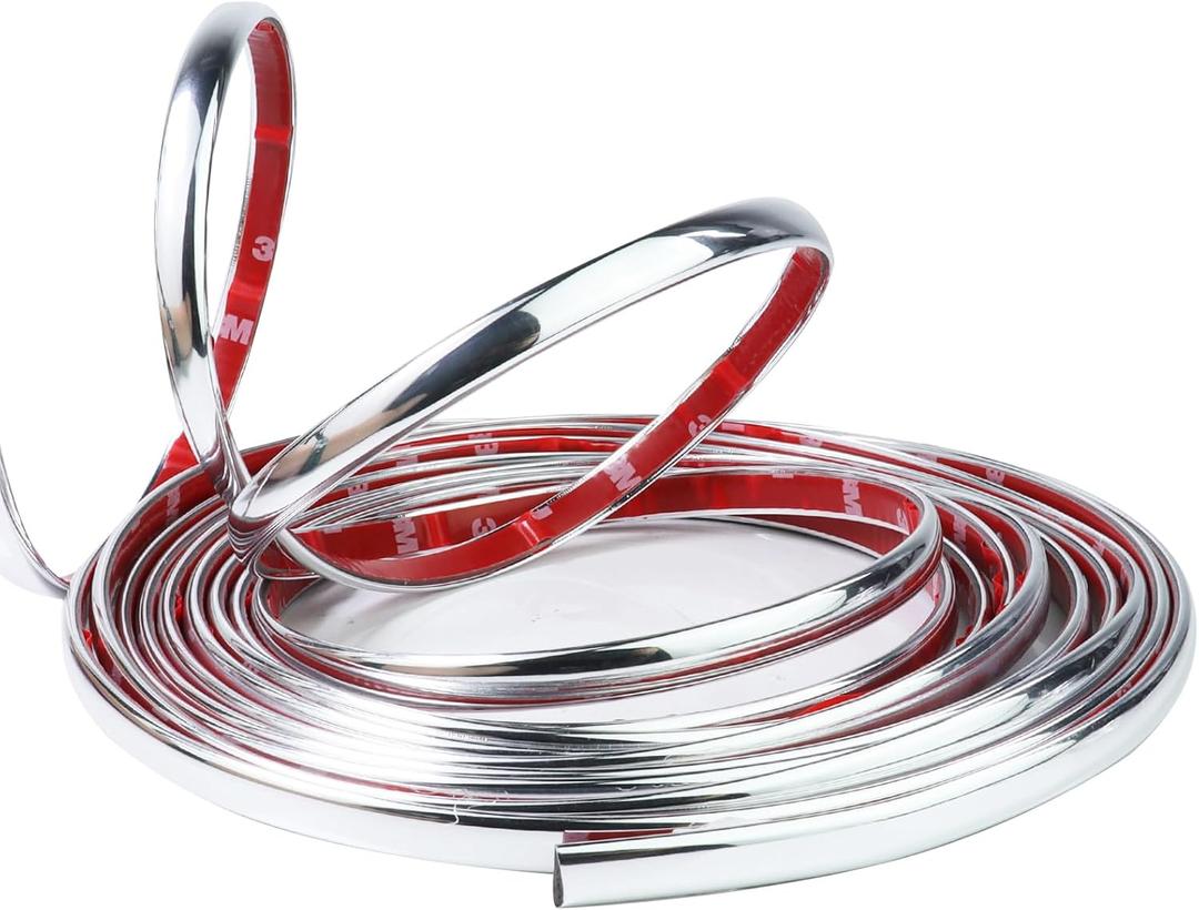 32Ft Automotive Chrome Trim Molding 1/2"(12mm) Universal Car Side Molding(Self Adhesive) UV Protected Decorative Scratch-Proof for RV Truck Motor Exterior Interior Door Window Bumper