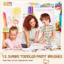 12 Pcs Watercolor Paint Brushes for Toddler Kid Baby Jumbo Brushes with Chubby Wood Handles Easy to Grip Round Paintbrushes Non Toxic Vegan Bristles for Preschool Painting Art Craft (Bear)