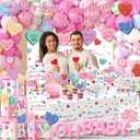 280Pcs Little Sweetheart is On The Way Baby Shower Decorations Valentines Day Decor with Plates Napkins Cups Tablecloth Banner Backdrop Balloon Arch Box Cake Topper for Baby Shower Party