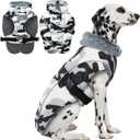 DENTRUN Large Dog Winter Coat - Windproof Reflective Warm Coat, Adjustable Neck & Snap Closure, Water Repellent Thick Fleece Vest, Fleece Lined for for Golden Retriever, White Camo, XL