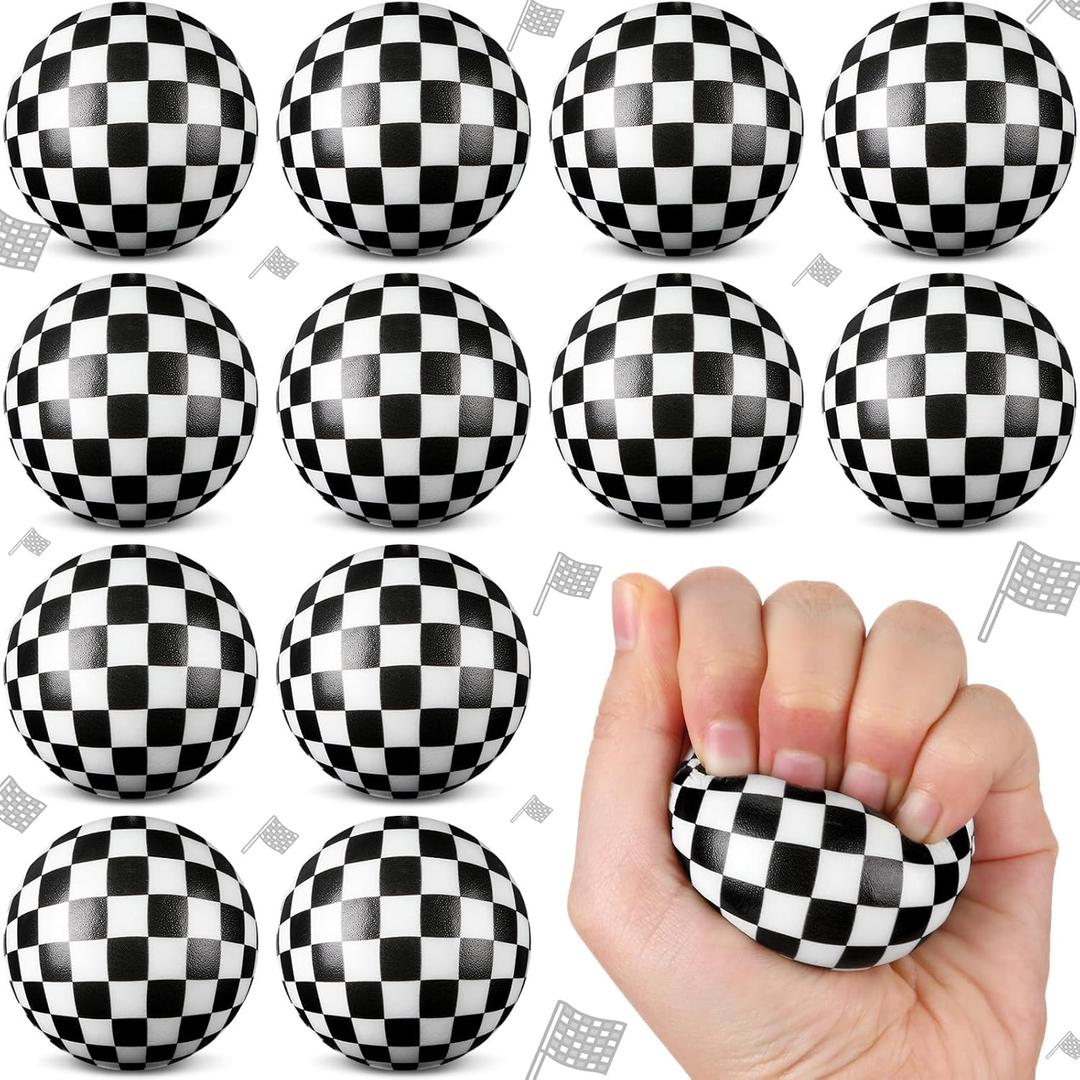 Soulchen 12 Pcs Race Cars Party Favors Stress Balls, Black and White Themed Sensory Fidget Toys Gifts for Kids Birthday Party Favors Supplies, Goodie Bag Stuffers