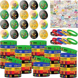 200 Pcs Hispanic Heritage Month Party Favors Bulk Hispanic Heritage Month Decorations Included 50 Rubber Bracelets 50 Buttons Badges and 100 Stickers for Women Men Party Decorations Gift