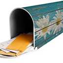 Sweetshow Rustic Spring Daisy Mailbox Covers Magnetic Standard Size 25.5x21 Inch Teal Old Wood Board Mailbox Decals Mailbox Wrap Post Letter Box Cover Mailbox Post Cover for Garden Yard Decor