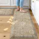 Collive Kitchen Mats for Floor 2PCS, Cushioned Anti Fatigue Rugs Non Slip Waterproof Kitchens Sink Rug, Vintage Floral Comfort Standing Mat for Laundry, Desk, Bar, Office, 17.3''x28''+17.3''x47'' (Khaki)