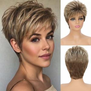 Miradin Short Blonde Mix Pixie Cut Wig for Women Natural Looking Synthetic Heat Resistant Wig Daily Wear and Older Women