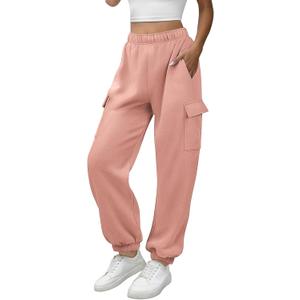 ATHMILE Womens Cargo Sweatpants Oversized Fleece Joggers Fall Fashion Outfits Y2k Clothes 2026 with Pockets (X-Large, Lightpink)