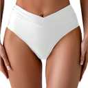 OYOANGLE Women's High Rise Swimsuit Bikini Bathing Suit Bottoms V Waisted Hipster Booty Swim Briefs (White, S)
