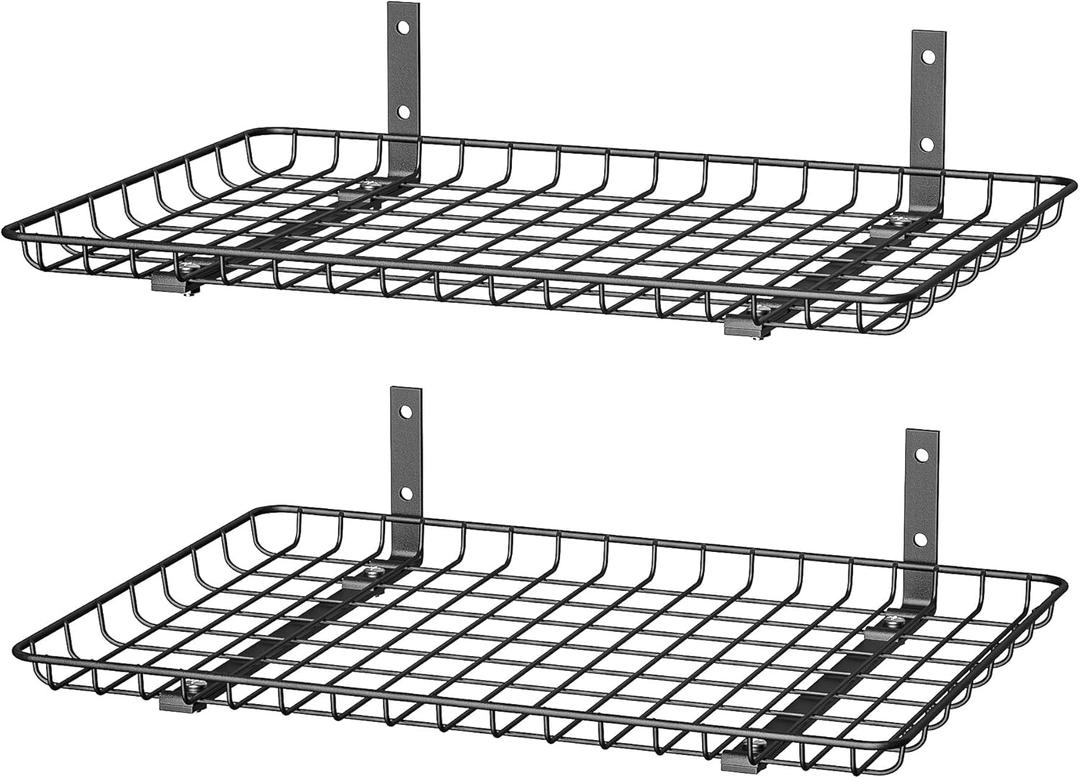 EVERHANGER Garage Wall Shelves 12x24 Inch, Wall Mounted Storage Shelf, Metal Shelf Rack, Heavy-Duty Shelf Organizer 2 Pack, Black