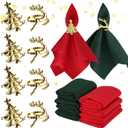 16 Pcs Christmas Napkin Rings Cloth Set, Include 8 Pieces Gold Napkin Rings with 8 Pieces Solid Color Dinner Napkins for Party Decoration, Dinning Table, Holiday, Wedding, Tabletop Dcor