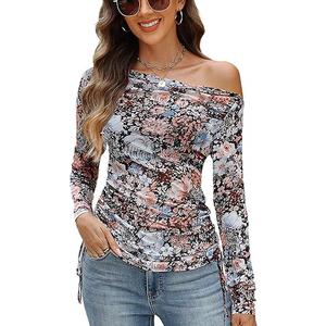 CiCiBird Womens 2025 Long Sleeve Floral Mesh Off Shoulder Going Out Tops Fashion Fall Outfits Multi Floral XL