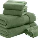 Madison Park Turkish Bath Towels 6pc, 2 Hand Towel for Bathroom, 2 Wash Towel, 2 Turkish Bath Towel Set, Luxury, 100% Cotton, Highly Absorbent & Quick Dry, Green