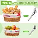 Ziliny 2 Set 11" 12" Wicker Bread Basket for Serving Large Woven Bread Baskets with Removable Liner and Cover Tongs for Fruit Picnic Party Housewarming Gift(Natural with Easter Egg Cover)