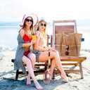 Mesh Beach Tote with Zipper Pockets,with a pair of Sunglasses