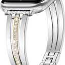 KOREDA Slim Gold Band Compatible for Apple Watch Band 38mm 40mm 41mm 42mm 44mm 45mm 46mm 49mm Series 11 10 9 8 7 SE Ultra Women, Thin Metal Dressy Jewelry Bracelet with Bling Diamond for iWatch Series 6/5/4/3/2/1