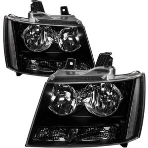 Black Housing Headlight Assembly Compatible with 2007-2014 Chevy Avalanche Suburban Tahoe, Clear Driver and Passenger Side Lamps