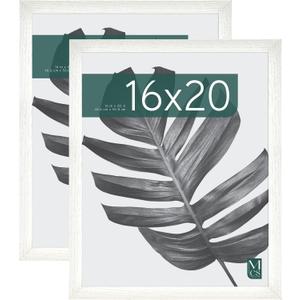 MCS Studio Gallery 16x20 Poster Frame White Woodgrain Engineered Wood, Vertical & Horizontal Wall Hanging Large Picture Frame for Photos, Posters & Art Prints (2-Pack)