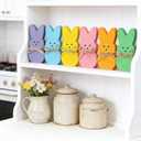 Easter Decorations,6 Pcs Bunny Table Decorations Wooden Spring Signs for Home,Cute Bunny Table Decor with Jute Twine Bow Spring Decorations for Home Room and Party Favors Easter Tiered Tray Tabletop Indoor Gift
