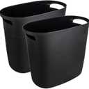 Plastic Small Trash Can Slim Waste Basket with Handles 3.2 Gallon Narrow Garbage Container Bin for Bathroom, Bedroom, Kitchen, Home Office Under Desk, Dorm, Laundry Room, Kids Room, Black 2 Pack