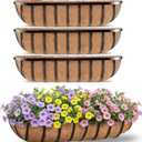 HFHOME 30" Deck Railing Planter Box with Horse Trough Coco Liners, Black Window Box Metal Hanging Flower Planters Baskets for Indoor, Outdoor, Balcony, Porch, Fence, Patio, and Lawn (Set of 4)