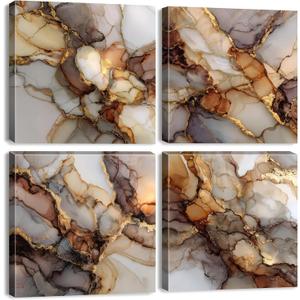 Gold Abstract Canvas Wall Art Marble Paintings Wall Decor Modern Fluid Texture Pictures for Walls Modern Home Decor Luxury Posters for Living Room Bedroom Office Artwork Decorations 12x12 4 Pcs