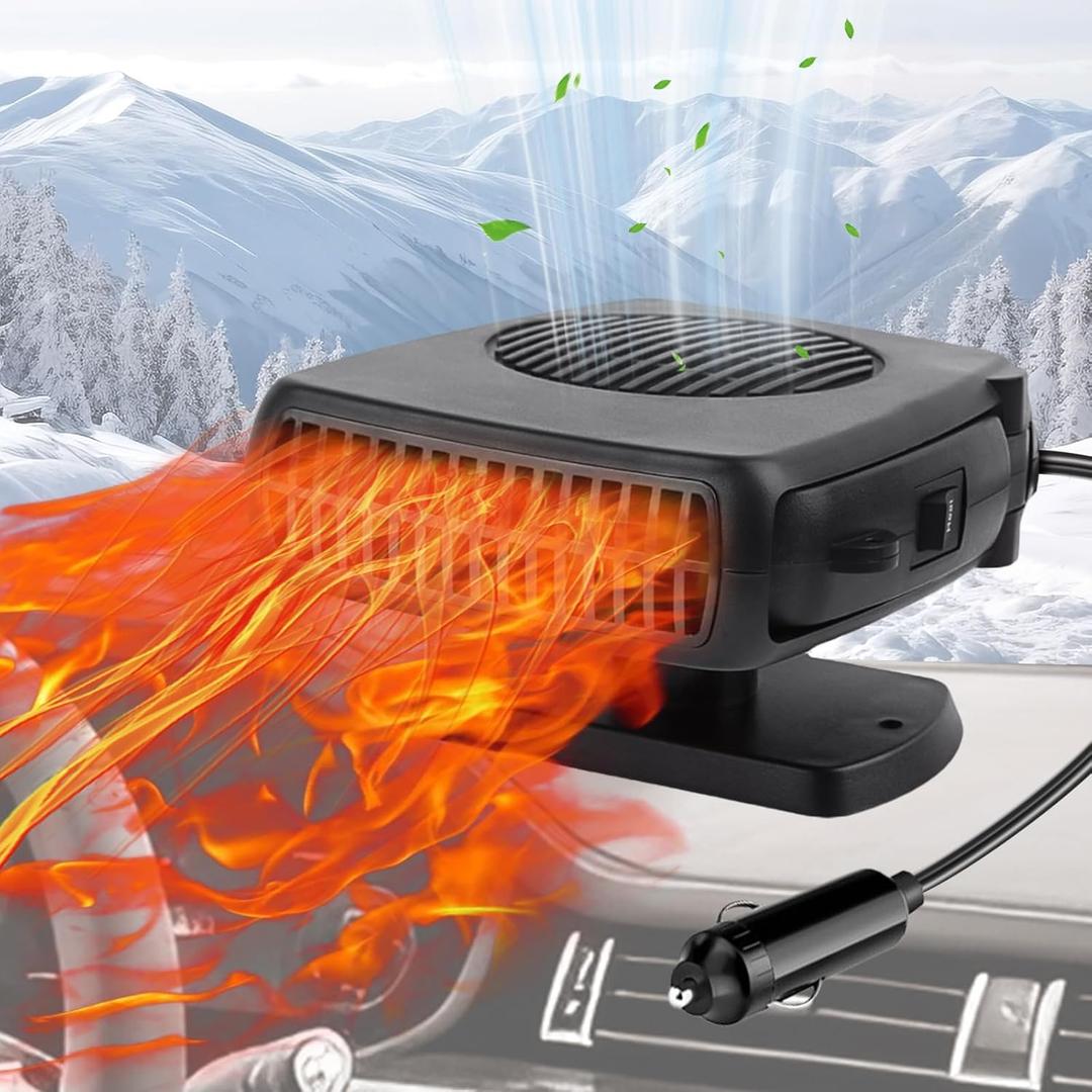12V 200W Car Heater & Cooling Fan - Rapid Windscreen Defogger & Window Defroster for Winter & Humid Weather - Safe & Portable with Cigarette Lighter Plug-In for All Cars - White