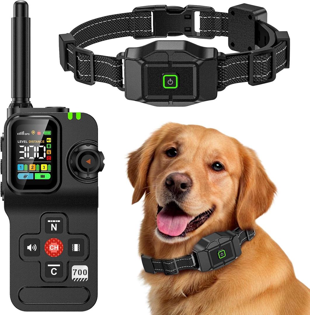 GPS Wireless Dog Fence, Invisible Fence for Dogs, 25-999 Yards Adjustable Range, Real-Time Distance, 3 Warning Modes Rechargeable & Waterproof Collar for Dogs 25-120 lbs Outdoor