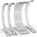 EZDIY-FAB 12VHPWR PSU Cable Extension Kit for RTX 50/40 Series,16AWG PCIE 5.0 Power Supply Cable Extension- 1x 24 Pin ATX /2X 8Pin (4+4) EPS / 1x12+4 Pin GPU,Sleeve Cable 300MM with Combs-All White