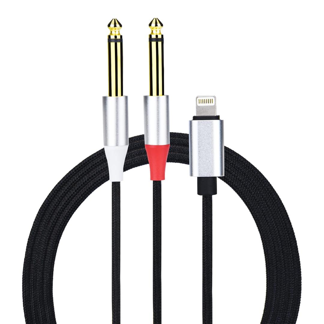 Enbiawit Lightning to Dual 6.35mm Mono Stereo Y-Cable Splitter Lightning to Dual 1/ 4 inch Audio Cable Compatible for iPhone14/ 13/ 12/ 11/ X/ XS/ XR/ 8/ 7/ iPad, Amplifier, Speaker, Headphone, Mixing Console