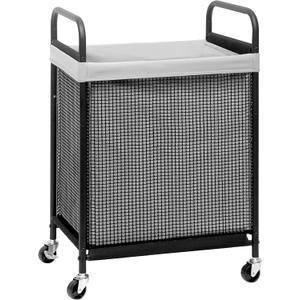 STORAGE MANIAC Rolling Laundry Hamper with Wheels 1-Section Laundry Sorter Rolling Laundrys Basket on Wheels with Removable Bag Clothes Hamper Laundrys Organizer Cart Bathroom Bedroom 90L Grey