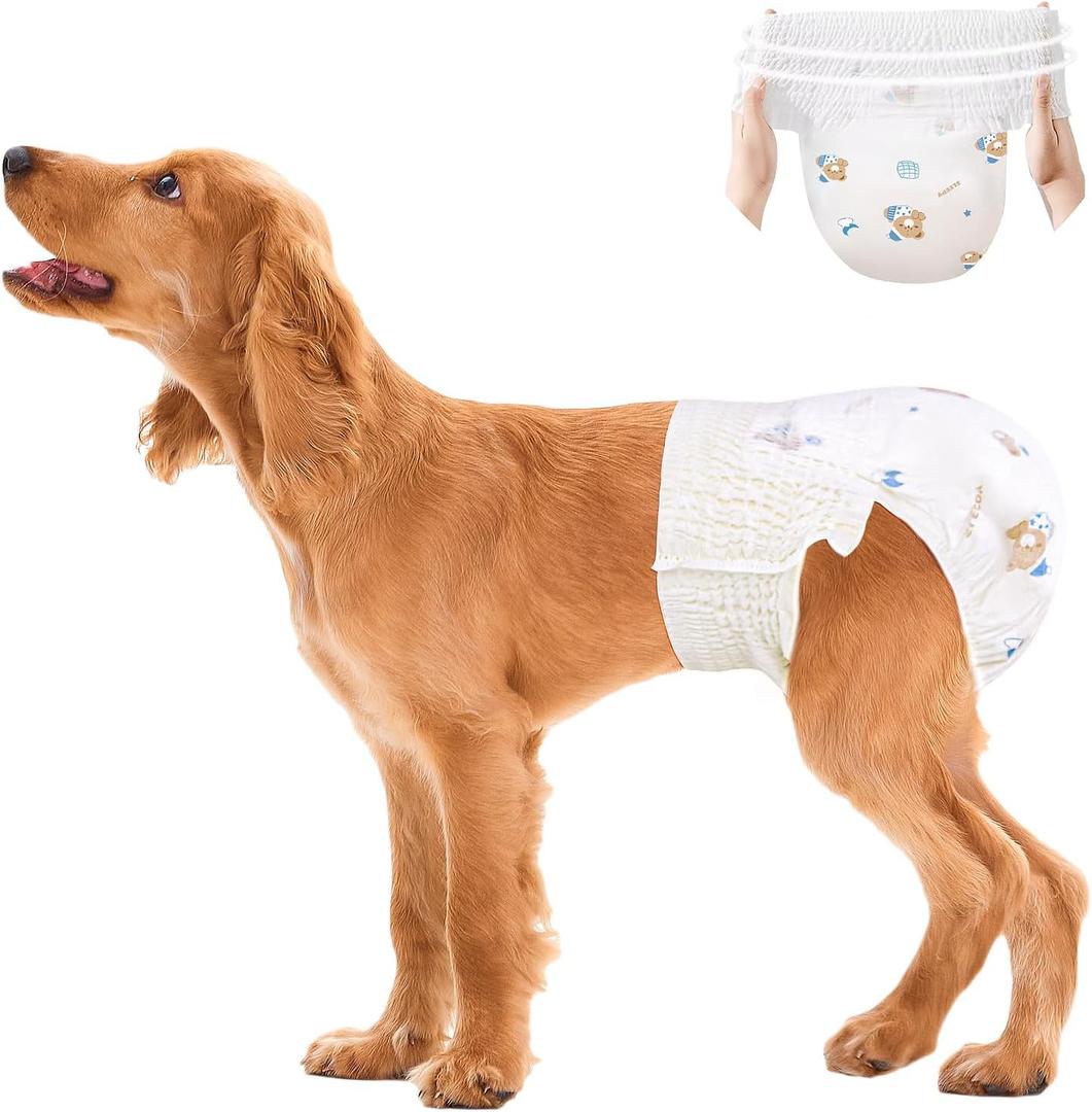 Ambreview Dog Diapers Female, Disposable Pull Up Doggie Diapers for Female Dogs, Ultra Absorbent & Anti-Side Leakage, Stretchy Diaper for Dogs in Heat/Elderly/Disabled (M,10Count) (M(Waist 11.8"-19.7"))