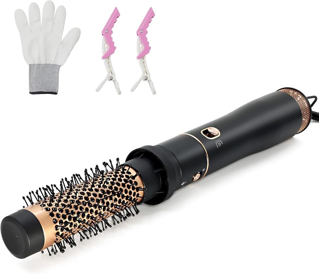 Round Hair Blow Dryer Brush - 1.2 Inch Ceramic Barrel Hair Dryer Brush for Short/Middle Hair, One Step Drying, Volumizing, Straightening and Styling, Negative Ionic Dryer Brush (Black-Golden, 1.2)