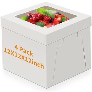 WINKIO 3 Pack Cake Boxes, Disposable Cake Transport Container, White Bakery Boxes with Large Window, for Cookies Pies Cupcakes Pastry (12×12×12)