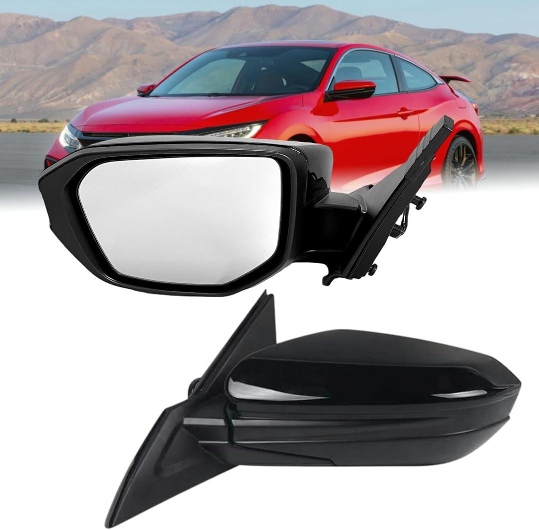 Driver Side Mirror Compatible with Honda Civic 2016-2021 Manual Folding Power Adjustment Glass Non Heated 3-Pins Rear View Door Mirror (Black)