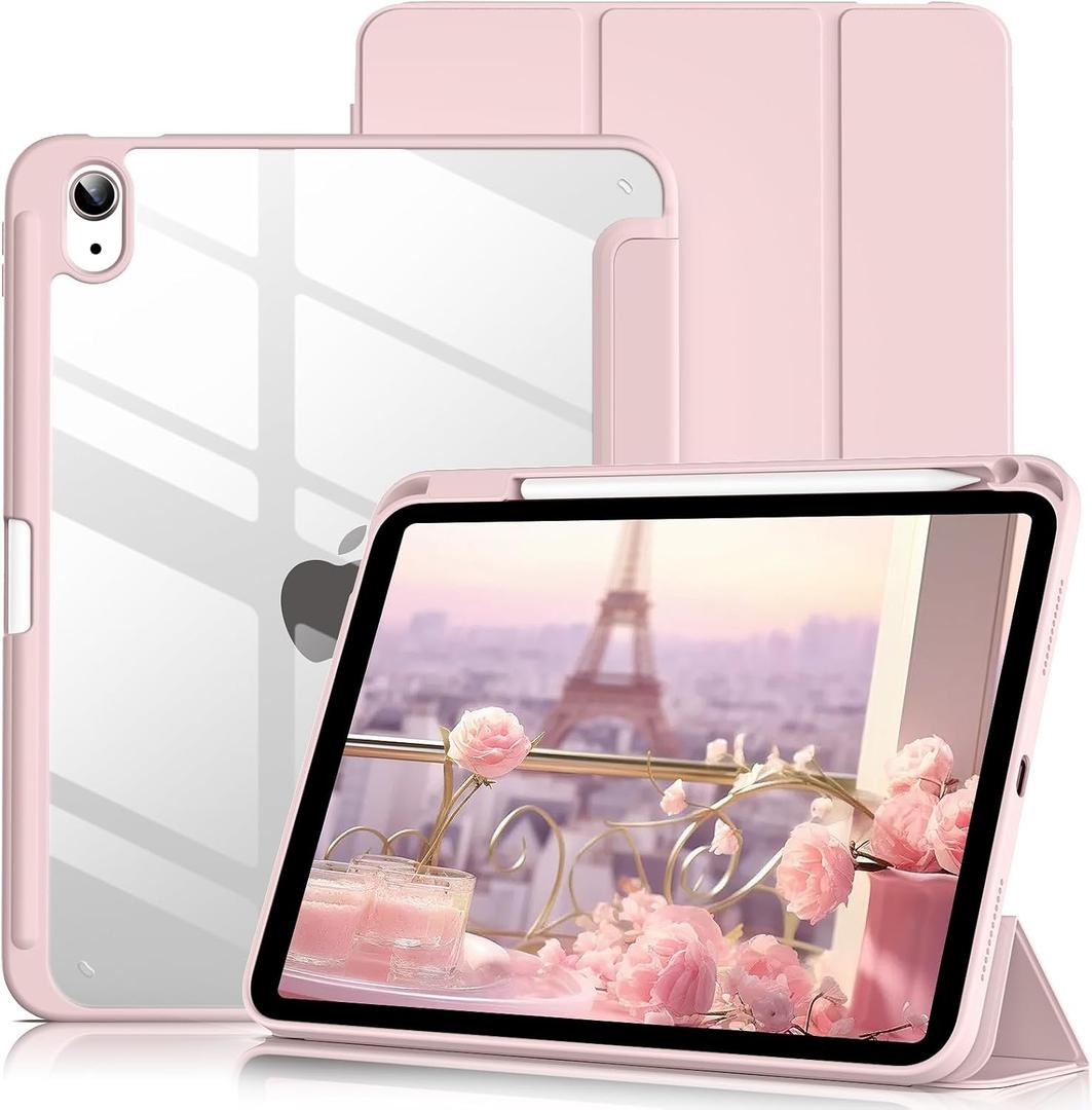 Case for iPad (A16) 11th Generation 11 Inch 2025, iPad 10th Generation 10.9 Inch 2022 with Pencil Holder, Clear Transparent Back Shell Shockproof Cover, Light Pink