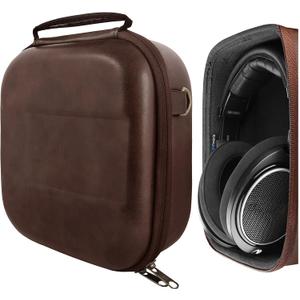 Geekria Shield Headphones Case Compatible with Sennheiser HD 550/505/599/598/560S/559/558/555/400 Pro, Replacement Hard Shell Travel Carrying Bag with Cable Storage (PU Brown)