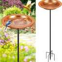 Metal Bird Bath Outdoor, Hand-Hammered Birdbath Bowl with Stake, Standing Birdbaths for Garden Yard, 5-Prong
