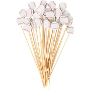 CABAX 4.72 Inch Baseball Style Cocktail Picks for Appetizers, Long Bamboo Decorative Toothpicks Skewers for Holiday Birthday Party Decorations, 30 Pcs