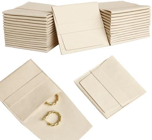1pcs Ivory White Microfiber Jewelry Pouch 8 x 8cm Jewelry Packaging Bag Luxury Gift Fixed Strap Envelope Style Packaging Small Jewelry Gift Bags for Earrings Necklaces Bracelet Ring