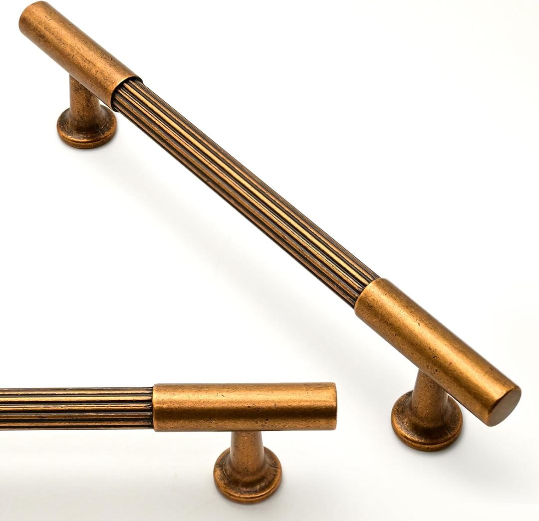 10 Pack Antique Brass Cabinet Pulls 5 Inch(128mm) Kitchen Cupboard Handles Solid Heavy Duty Zinc Alloy Drawer Pulls (5" Hole Center)