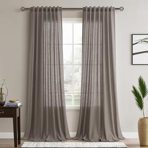 Joywell Light Brown Linen Curtains 108 Inches Length Long Rod Pocket Back Tab Hook Belt Clip Rings Semi Sheer Window Curtains Drapes for Bedroom Living Room 2 Panels 52x108