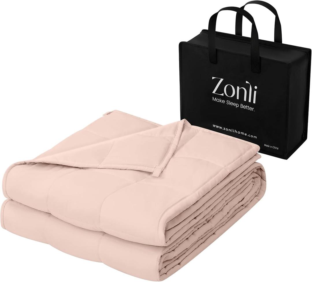 ZonLi Weighted Blanket for Adults (48"x72", 12lbs, Light Pink) Twin Size High Breathability Heavy Blanket, Soft Material with Premium Glass Beads